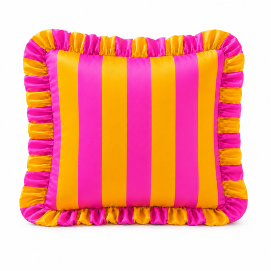 Cuscino Arredo con Rouches Righe Arancione/Fucsia