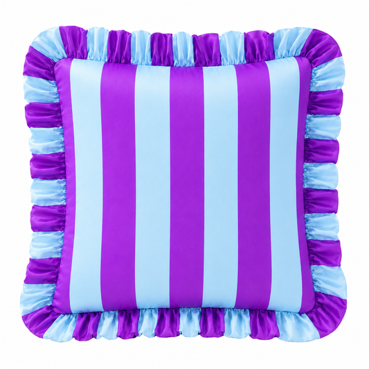 Cuscino Arredo con Rouches Righe Viola/Celeste