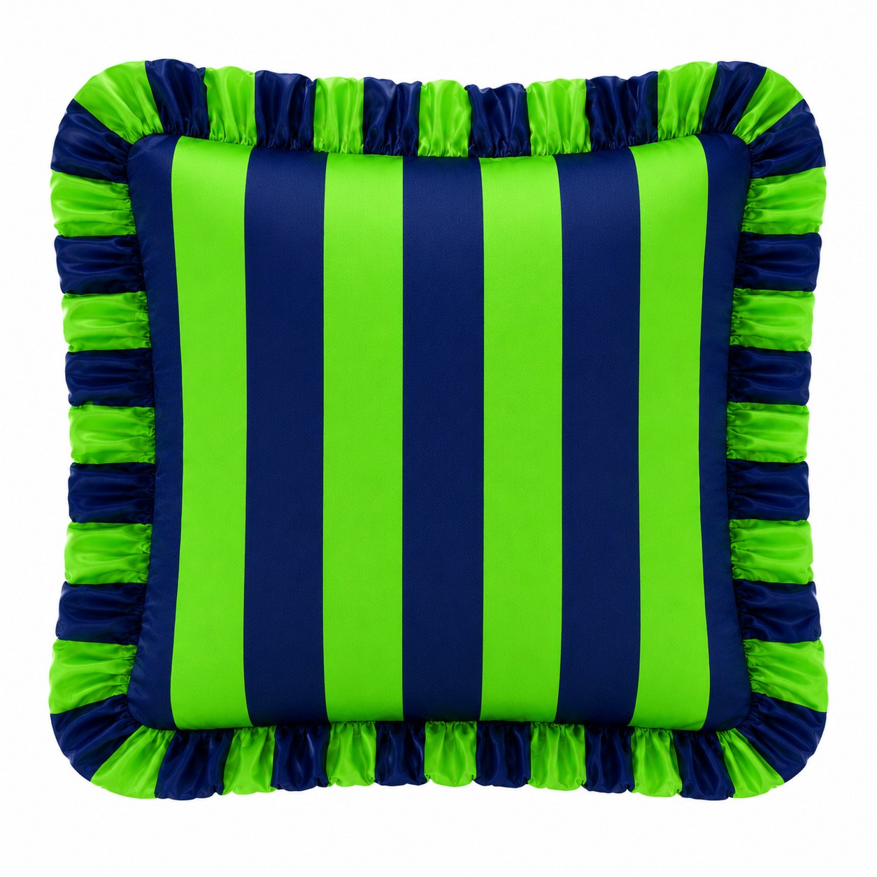 Cuscino Arredo con Rouches Righe Verde Fluo/Blu Notte