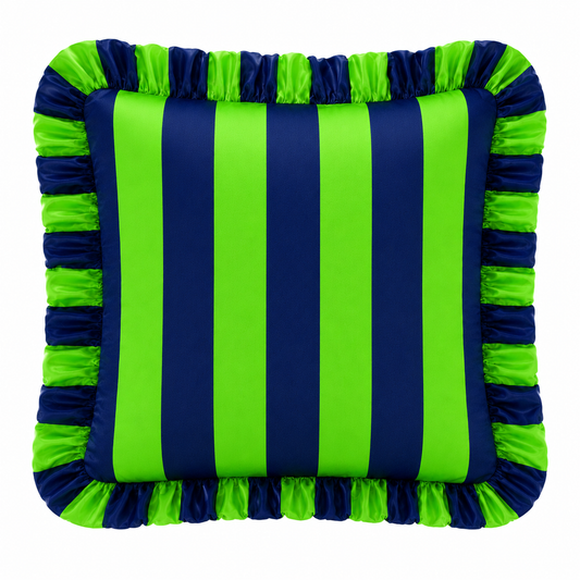 Cuscino Arredo con Rouches Righe Verde Fluo/Blu Notte