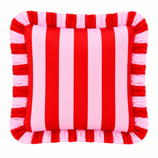 Cuscino Arredo con Rouches Righe Rosa/Rosso