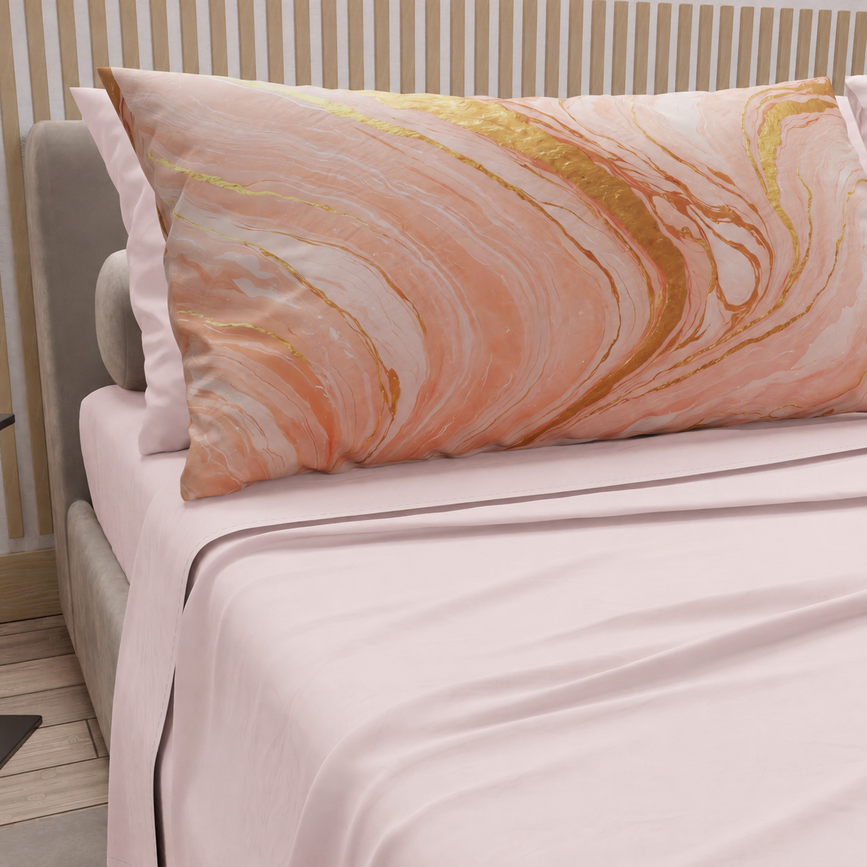 Lenzuola in Cotone, Completo Letto con Federe in Stampa Digitale Marmo Cipria Chiaro