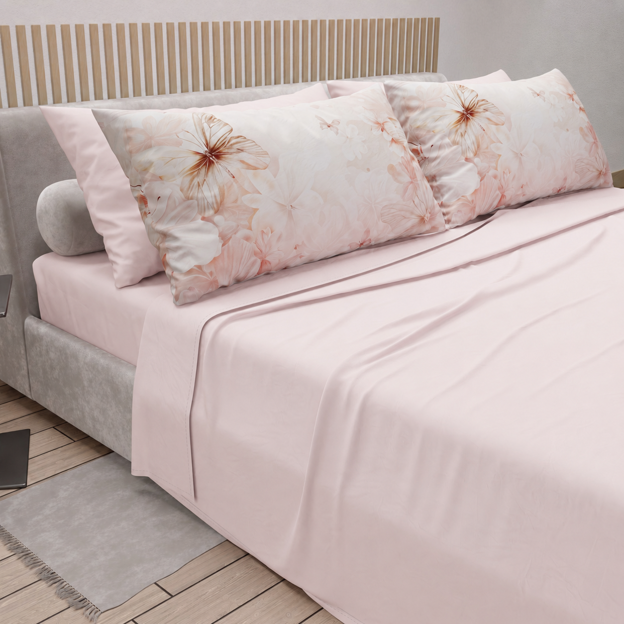 Draps en Coton, Parure de Lit avec Taies d'Oreiller en Impression Digitale Florale F11