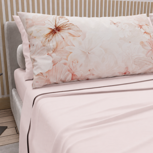 Draps en Coton, Parure de Lit avec Taies d'Oreiller en Impression Digitale Florale F11