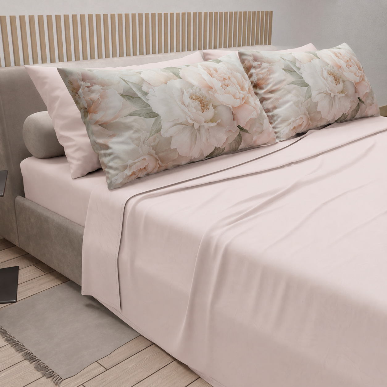 Draps en Coton, Parure de Lit avec Taies d'Oreiller en Impression Digitale Florale F40