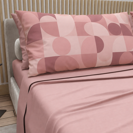 Lenzuola in Cotone, Completo Letto con Federe in Stampa Digitale Circle Cipria