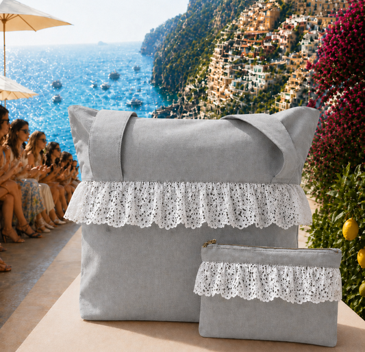 Collezione Mare in Tessuto WaterProof in Pizzo San Gallo Grigio Chiaro