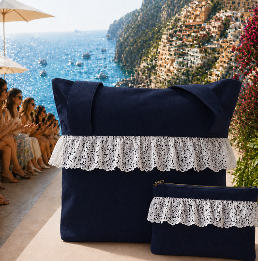 Collezione Mare in Tessuto WaterProof in Pizzo San Gallo Blu Notte