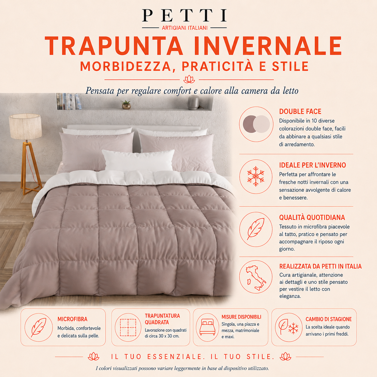 Piumone Trapunta Matrimoniale, Singola, Piazza e Mezza, Panna Lilla