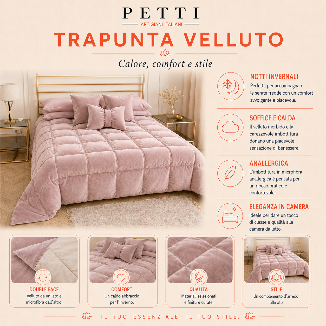 Trapunta Invernale Double Face in Morbido e Caldo Velluto Grigio Chiaro
