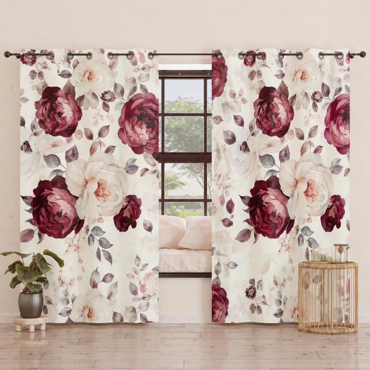 Tenda Arredo da Interno a Pannelli con Anelli Floreale 04-171