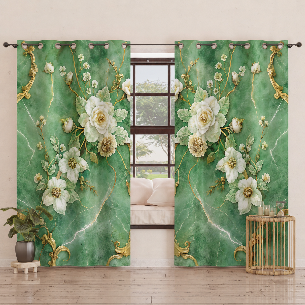 Tenda Arredo da Interno a Pannelli con Anelli Floreale 06-3