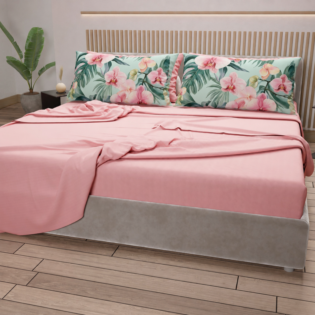 Lenzuola in Cotone, Completo Letto con Federe in Stampa Digitale Petalo 03 Rosa.