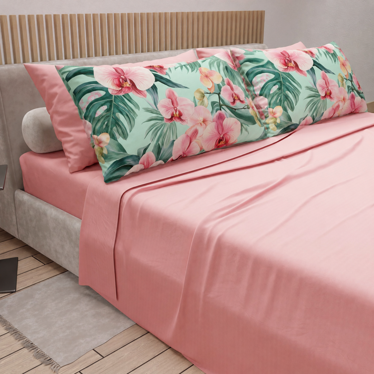 Lenzuola in Cotone, Completo Letto con Federe in Stampa Digitale Petalo 03 Rosa.