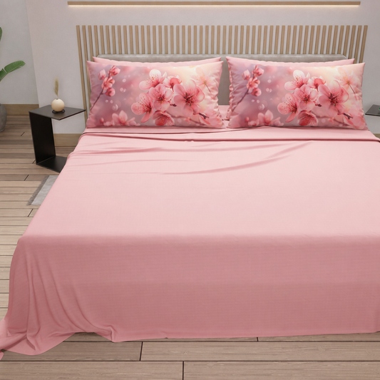 Lenzuola in Cotone, Completo Letto con Federe in Stampa Digitale Petalo 23 Rosa