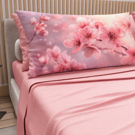 Lenzuola in Cotone, Completo Letto con Federe in Stampa Digitale Petalo 23 Rosa