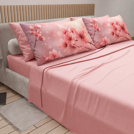 Lenzuola in Cotone, Completo Letto con Federe in Stampa Digitale Petalo 23 Rosa