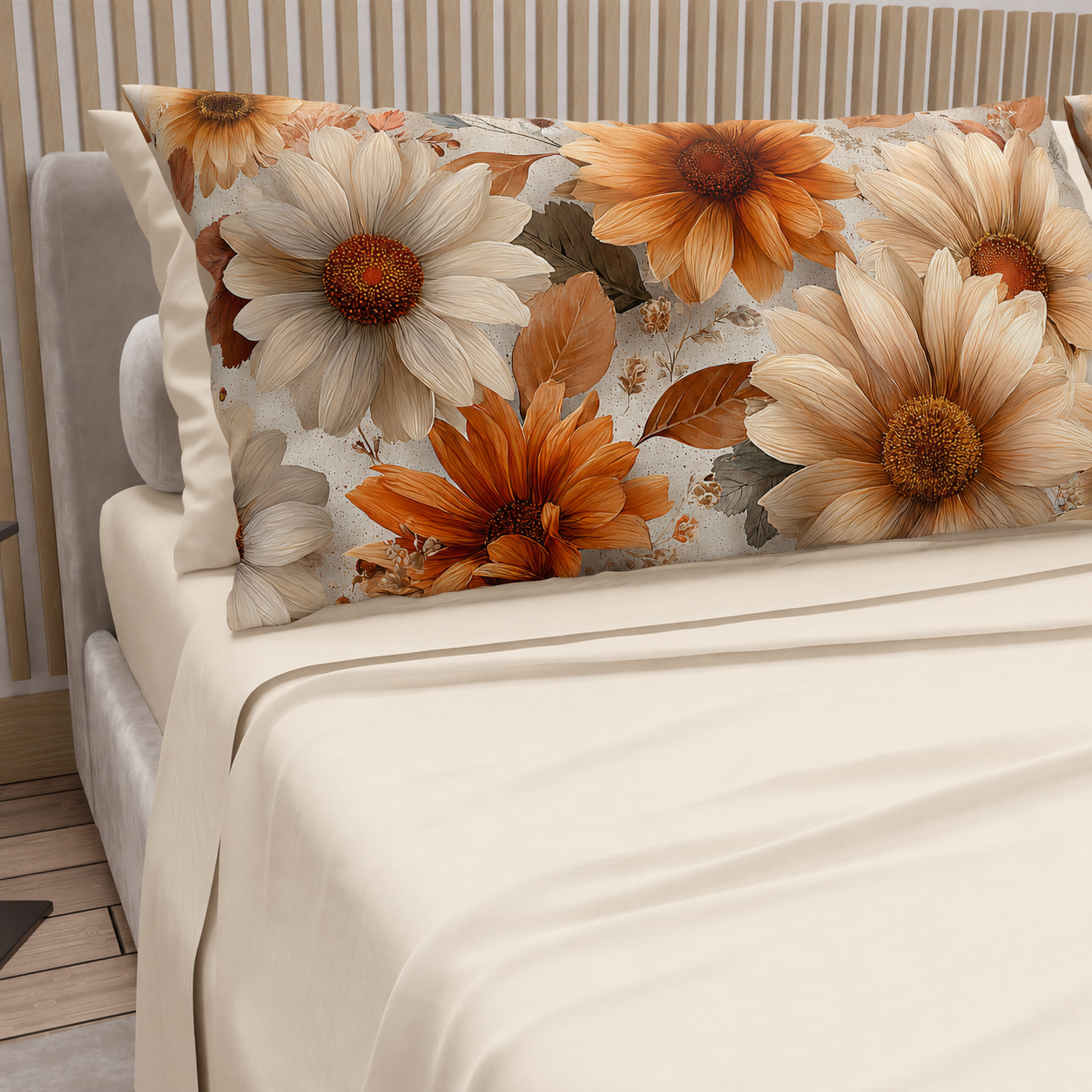 Lenzuola in Cotone, Completo Letto con Federe in Stampa Digitale Autunno 09 Panna