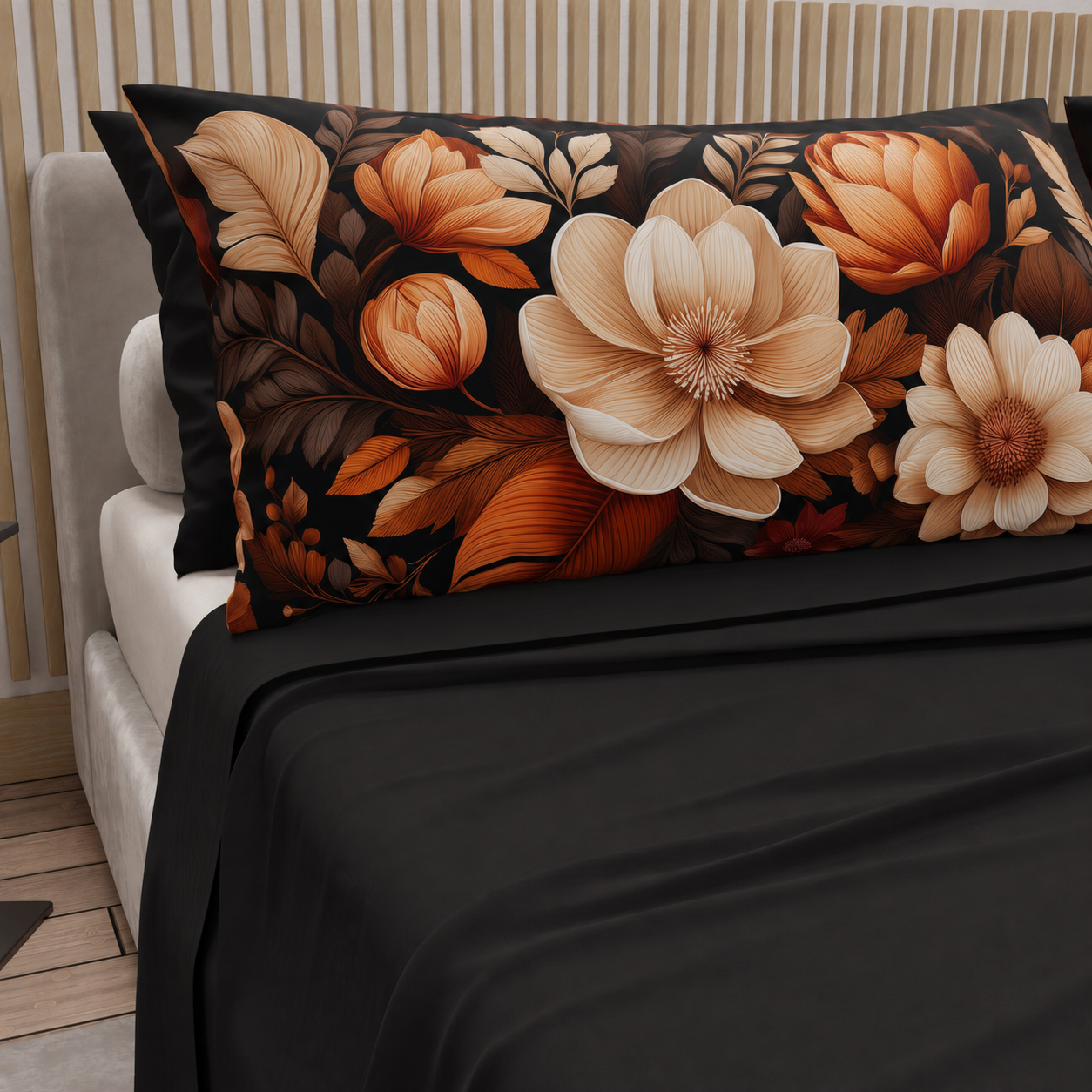 Lenzuola in Cotone, Completo Letto con Federe in Stampa Digitale Autunno 11 Nero