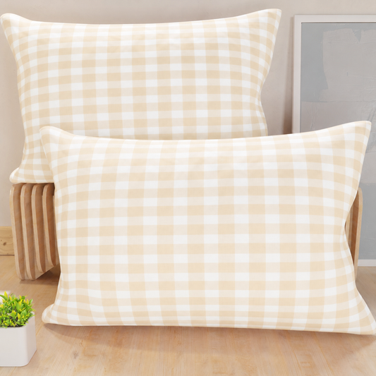 Federe, Federe Cuscini in Stampa Digitale, A Quadretti Beige.