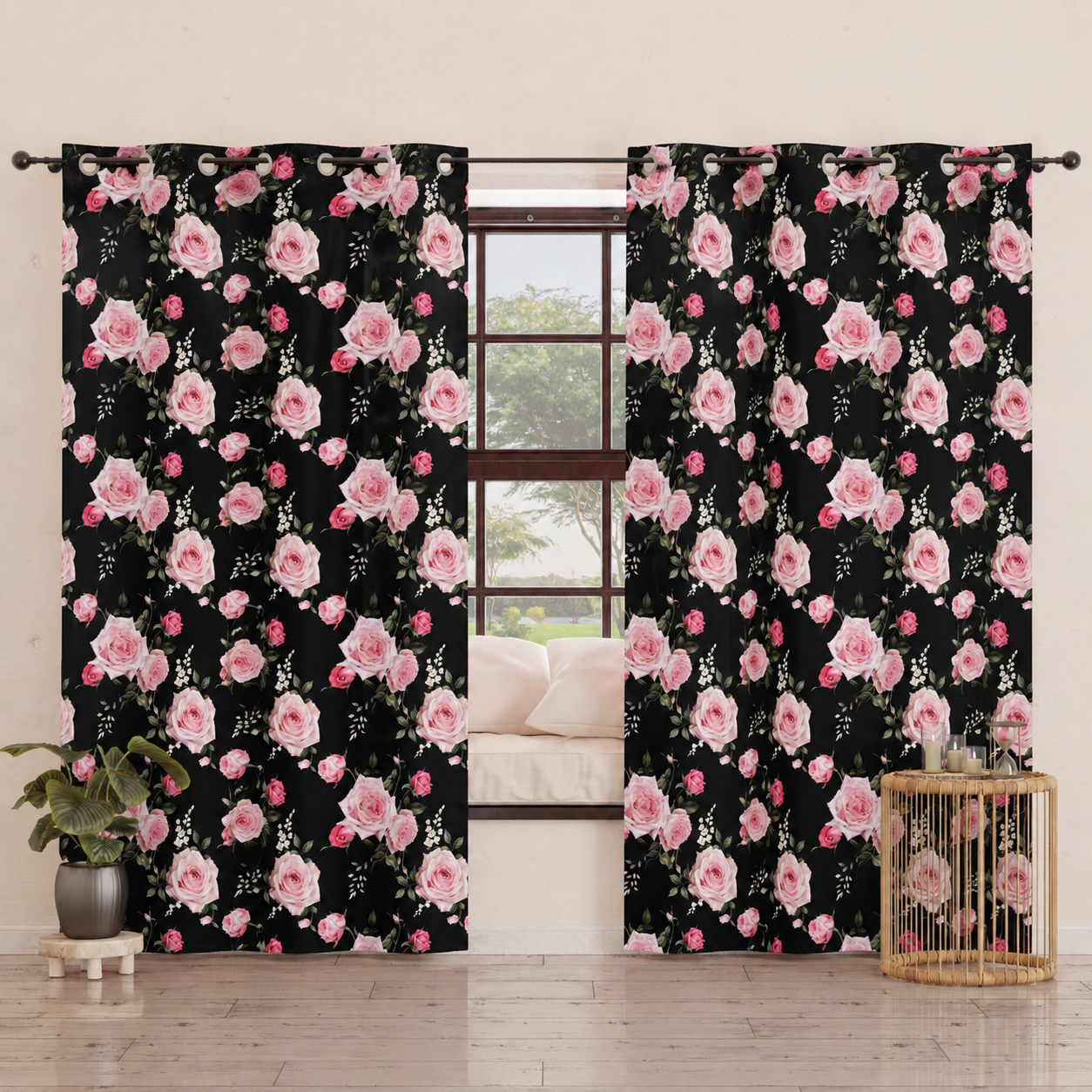 Tenda Arredo da Interno a Pannelli con Anelli Floreale 20 01