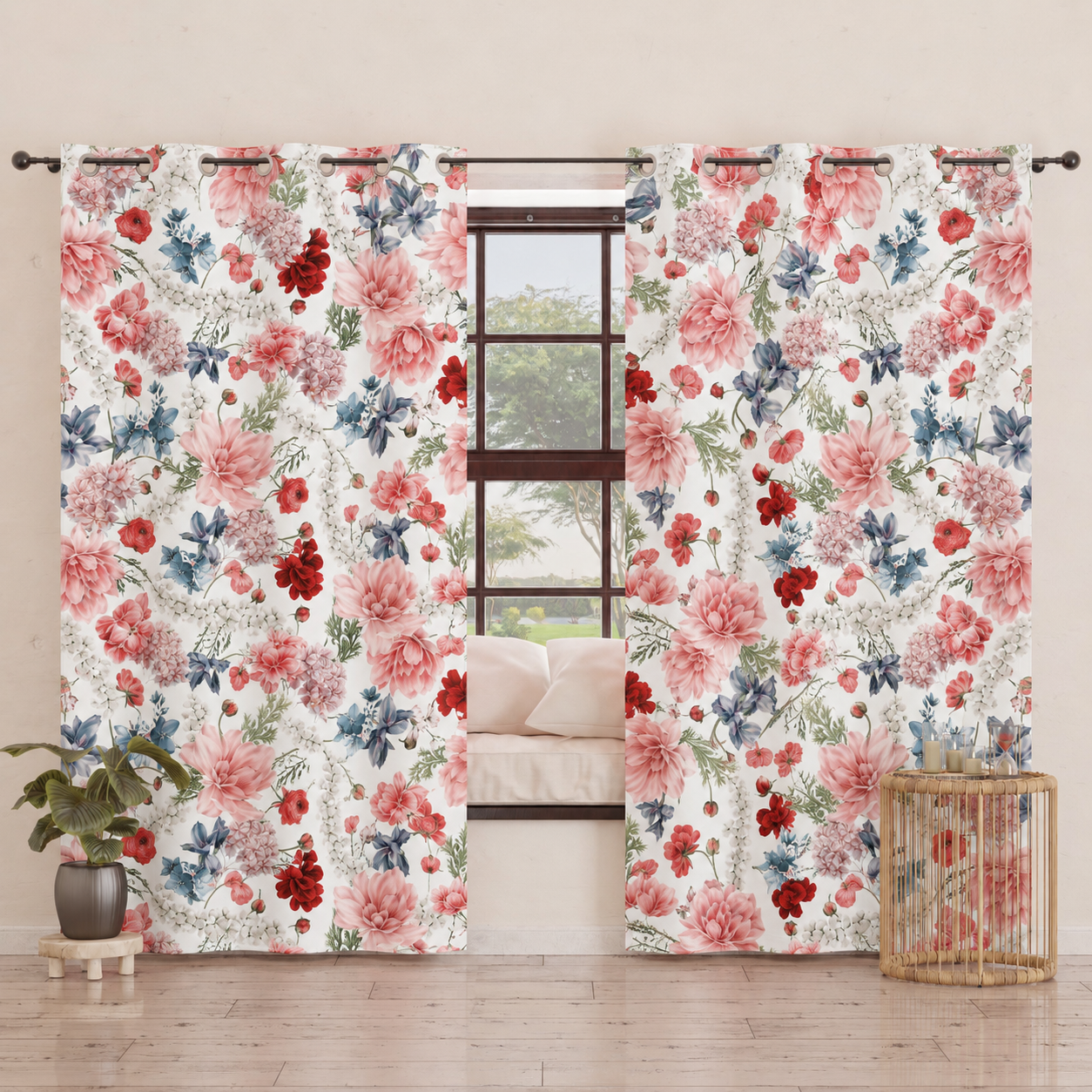 Tenda Arredo da Interno a Pannelli con Anelli Floreale 19 00.