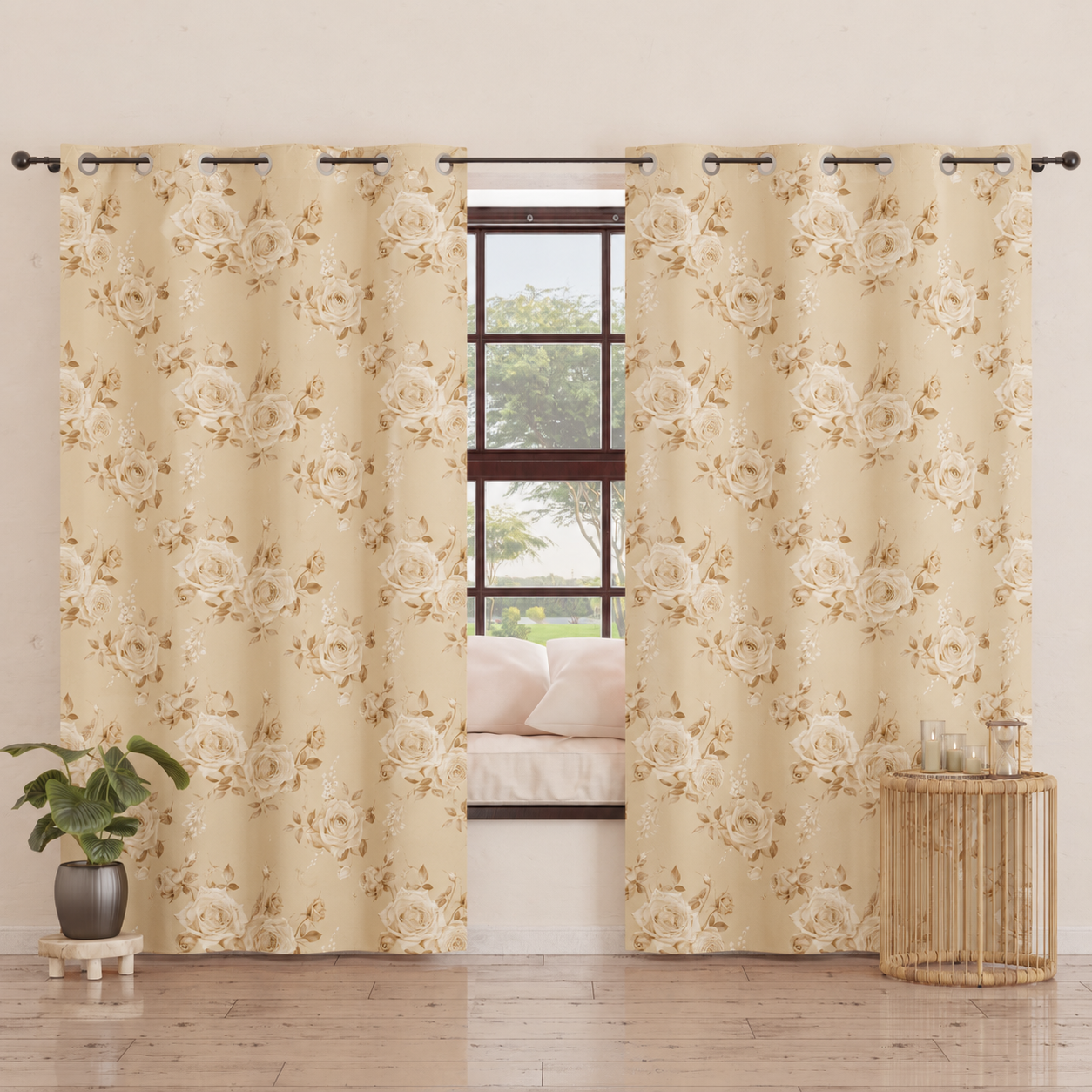 Tenda Arredo da Interno a Pannelli con Anelli Floreale 21 Beige
