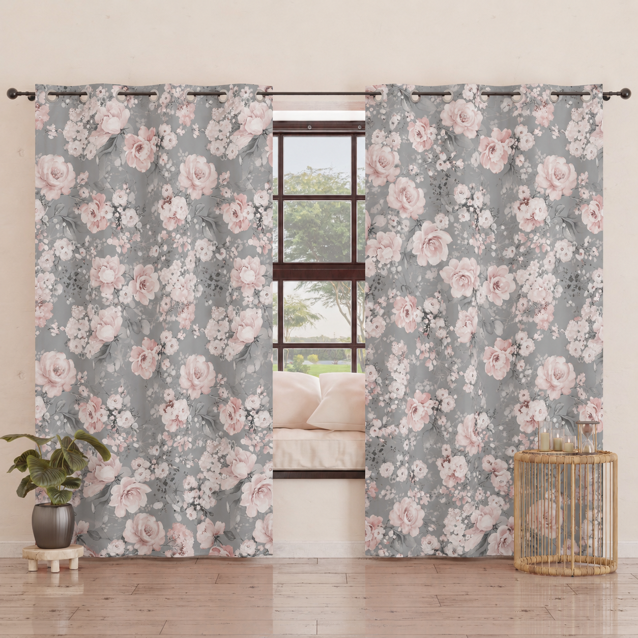 Tenda Arredo da Interno a Pannelli con Anelli Floreale 17 02