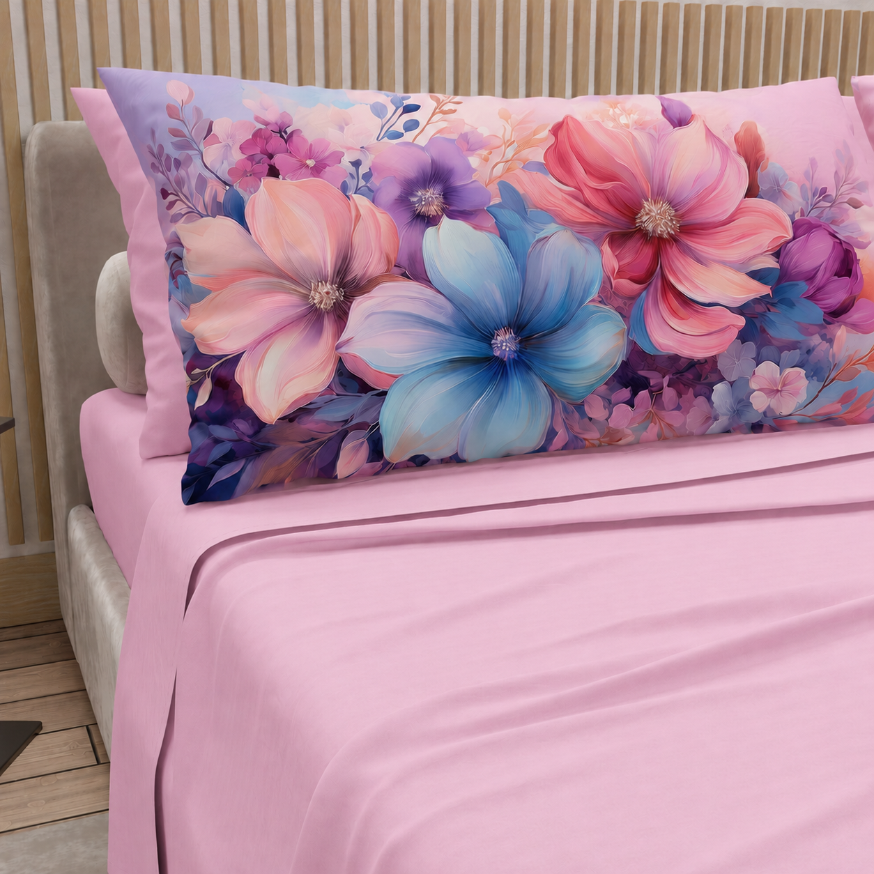 Lenzuola in Cotone, Completo Letto con Federe in Stampa Digitale Petalo 11 Rosa