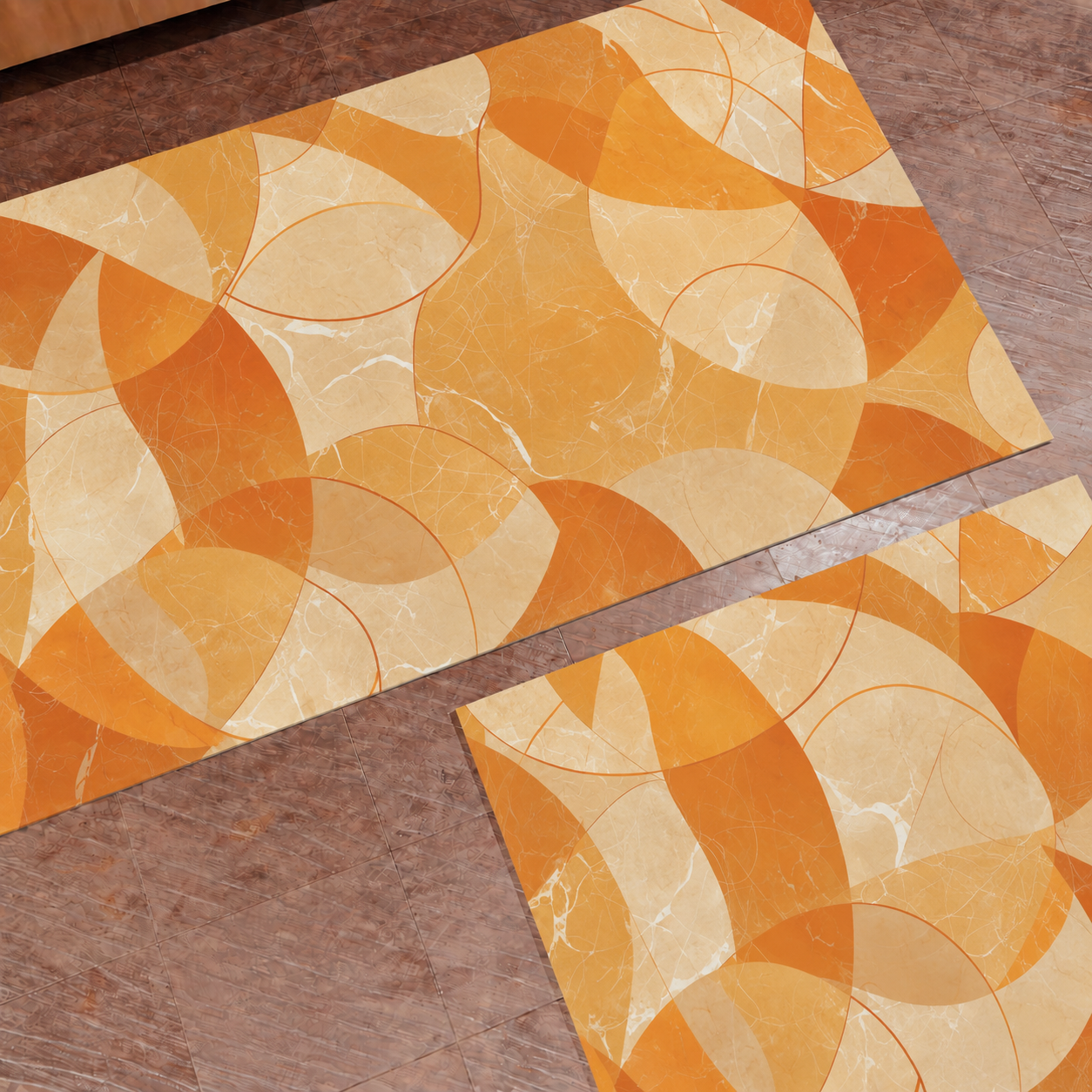 Tapis de Cuisine Antidérapant Passatoia Cuisine lavable, Cuisine Geo - Cercle Orange