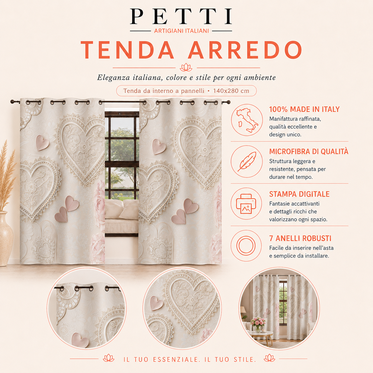 Tenda Arredo da Interno a Pannelli con Anelli Floreale F165