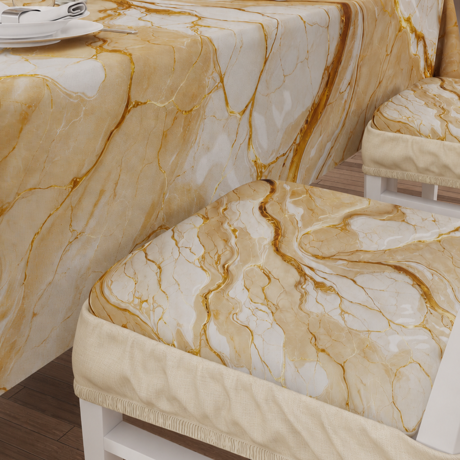 Coussins pour Chaises avec Élastique Housse de Chaise Effet Marbre Beige - DORACREAM