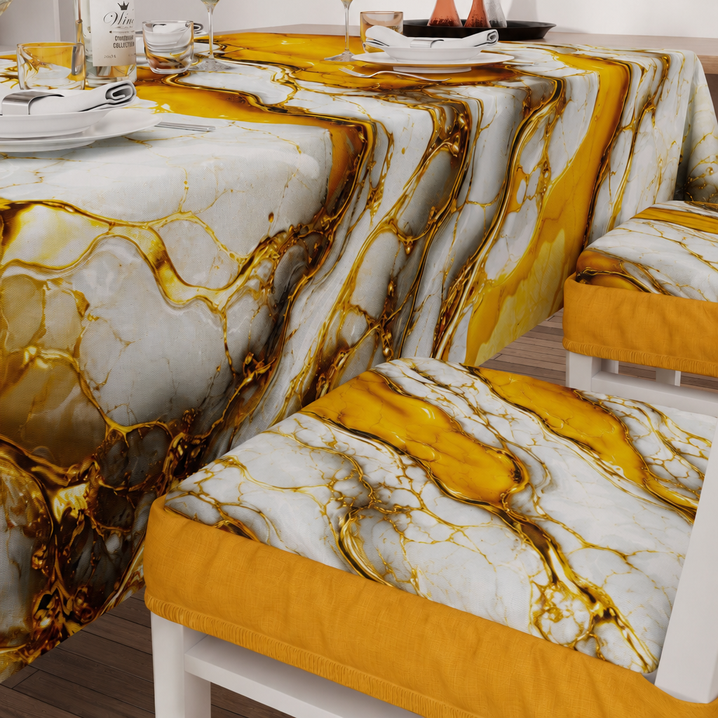 Coussins pour Chaises avec Élastique Housse de Chaise Effet Marbre Jaune - YELLOOOWW