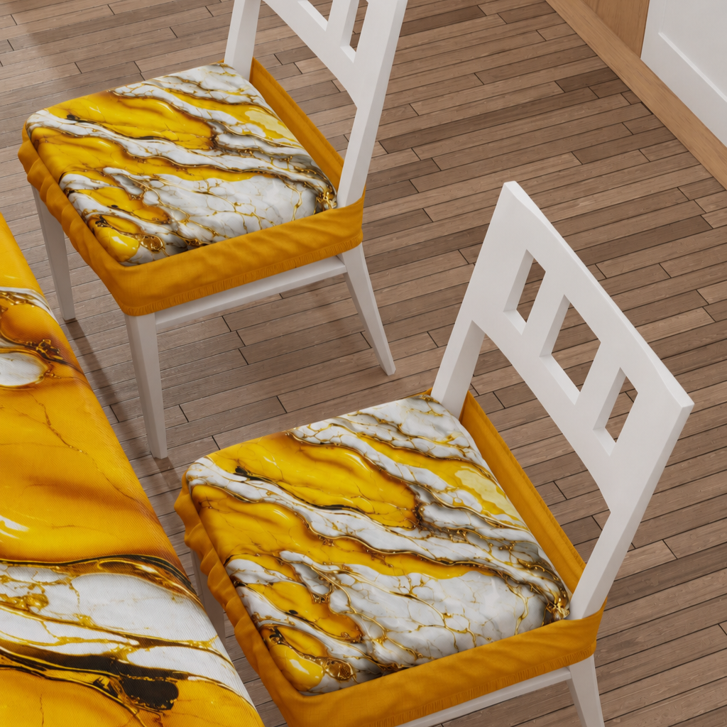 Coussins pour Chaises avec Élastique Housse de Chaise Effet Marbre Jaune - YELLOOOWW