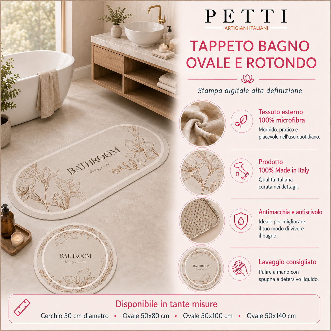 Tappeto Bagno Stampa Digitale Forma Ovale Deoris Salvia