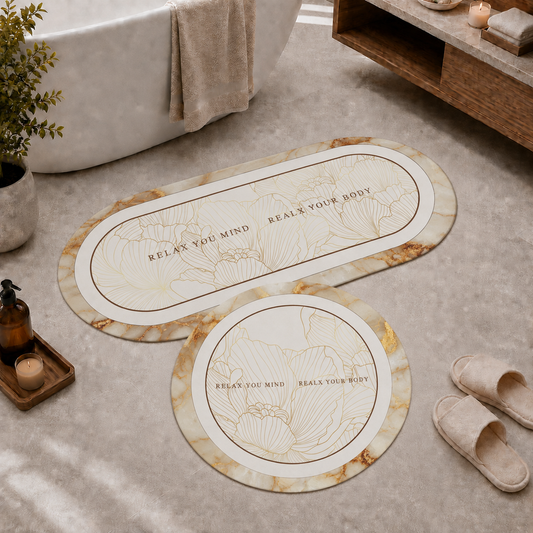 Tappeto Bagno Stampa Digitale Forma Ovale Stone Oro
