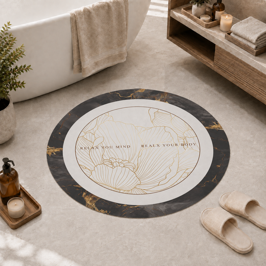 Tappeto Bagno Stampa Digitale Forma Ovale Stone Nero