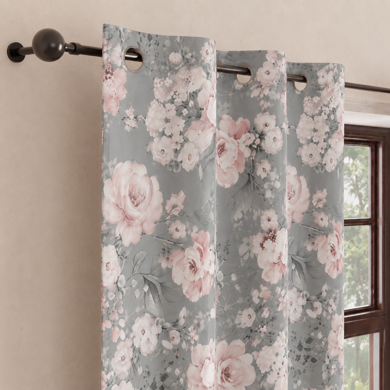 Tenda Arredo da Interno a Pannelli con Anelli Floreale 17 02