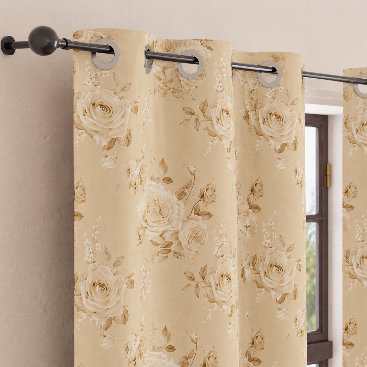 Tenda Arredo da Interno a Pannelli con Anelli Floreale 21 Beige
