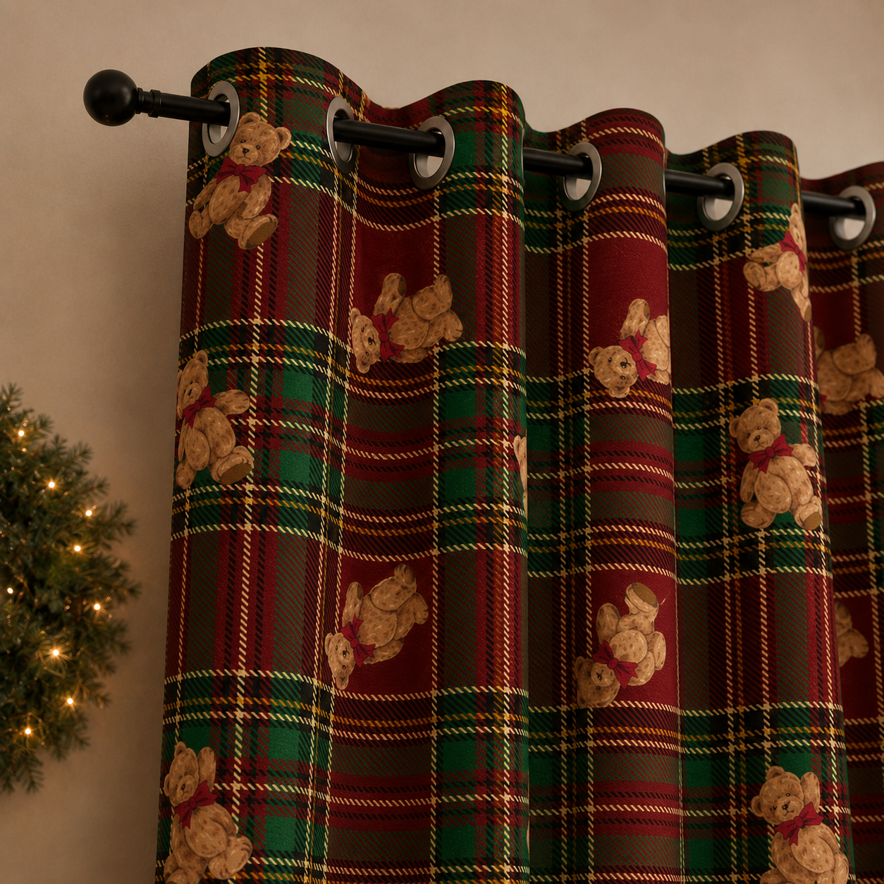 Tenda Arredo da Interno a Pannelli con Anelli Orsetto Tartan