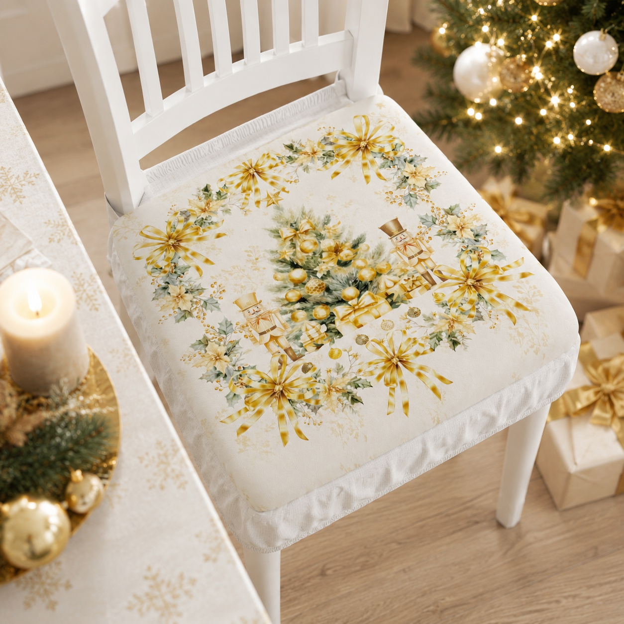 Coprisedia Natalizi con Elastico in Stampa Digitale Xmas Gold