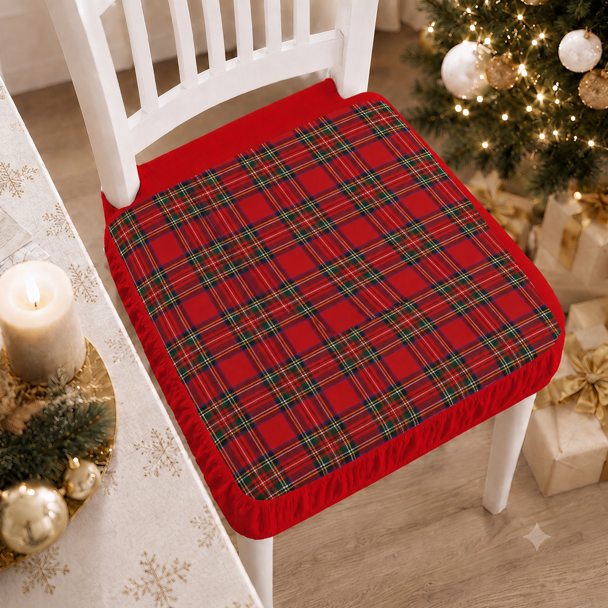 Coprisedia Natalizi con Elastico in Stampa Digitale Tartan
