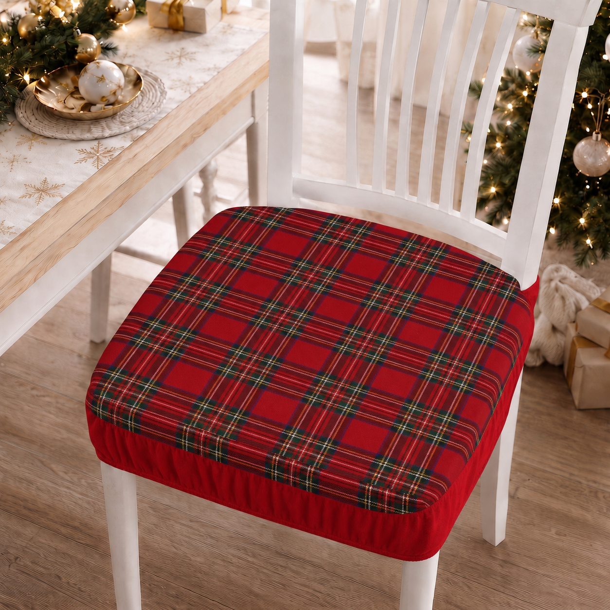 Coprisedia Natalizi con Elastico in Stampa Digitale Tartan