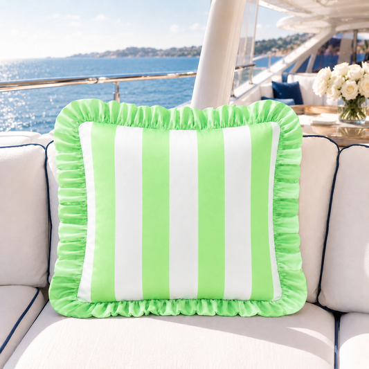 Cuscino Arredo con Rouches Righe Bianco/Salvia