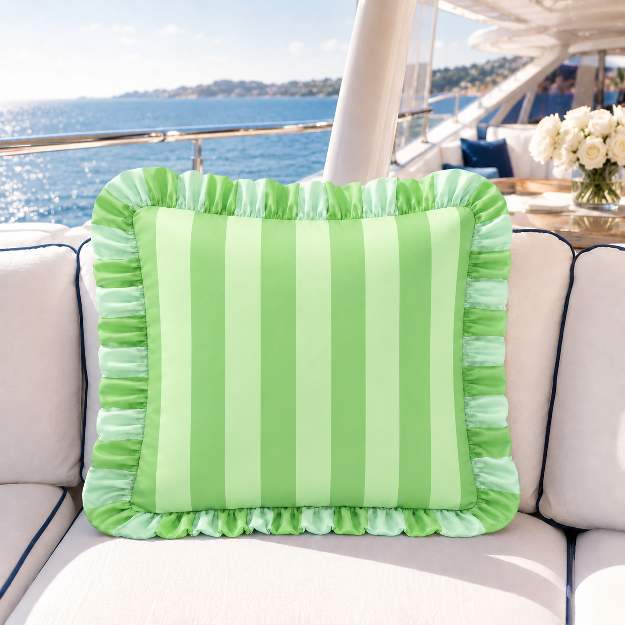 Cuscino Arredo con Rouches Righe Verde Chiaro/Salvia