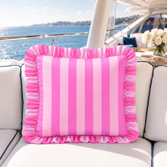 Cuscino Arredo con Rouches Righe Fucsia/Rosa