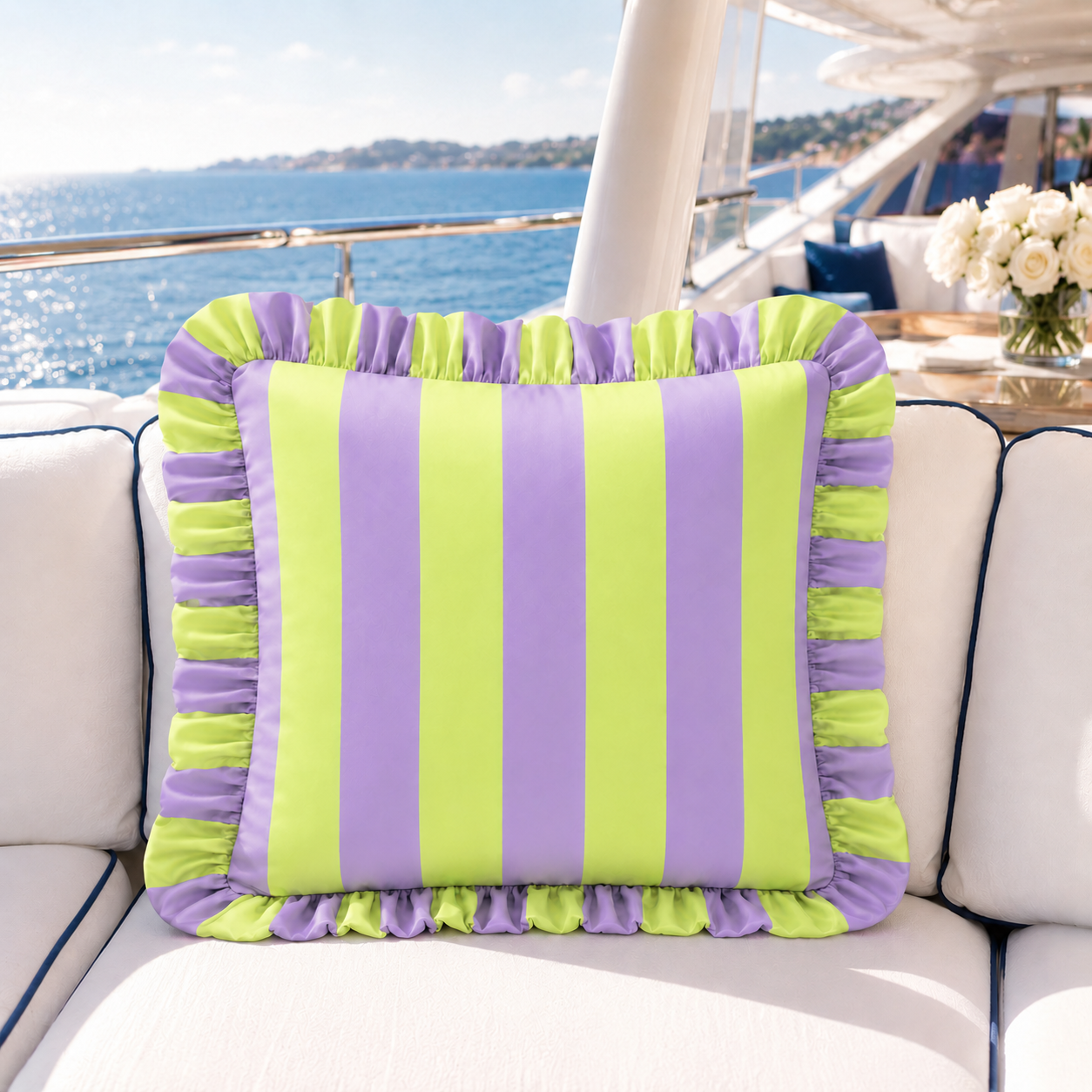 Cuscino Arredo con Rouches Righe Verde Chiaro/ Lilla