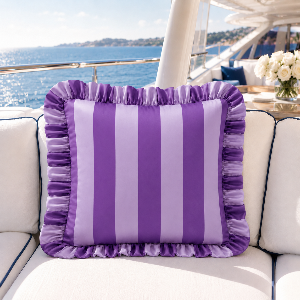 Cuscino Arredo con Rouches Righe Viola/Lilla