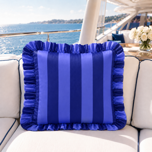 Cuscino Arredo con Rouches Righe Indaco/Blu Elettrico