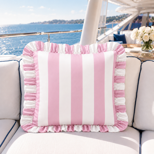 Cuscino Arredo con Rouches Righe Cipria Chiaro.
